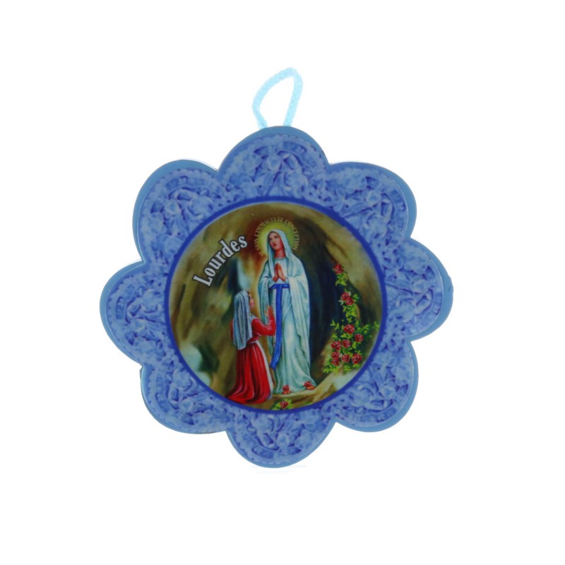 Médaille berceau croix et fleur Apparition Lourdes 11 x 17 cm