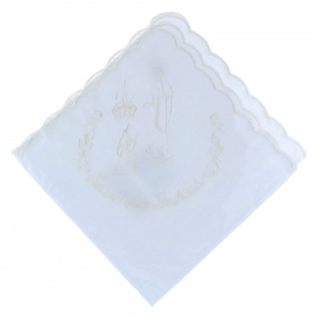 Fazzoletto cotone ricamato con l'Apparizione di Lourdes e souvenir di Lourdes