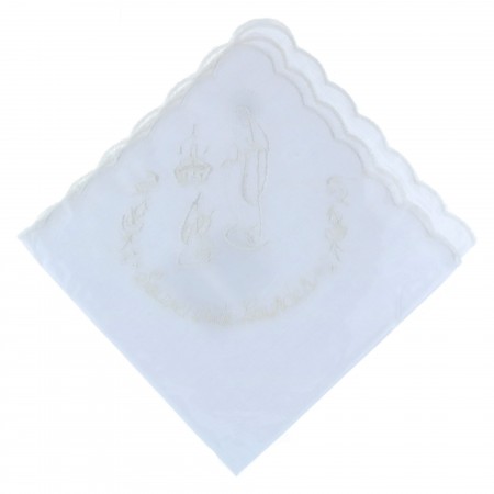 Fazzoletto cotone ricamato con l'Apparizione di Lourdes e souvenir di Lourdes