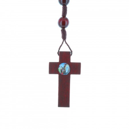 Rosario corda perline legno verniciato 8 mm e Apparizione di Lourdes