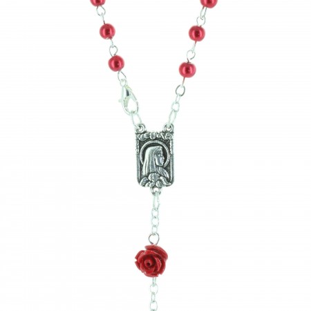 Glass rosary iridescent beads and rose-shaped paters