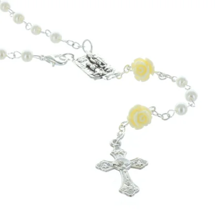 Chapelet de Lourdes en verre grains irisés et paters en forme de rose