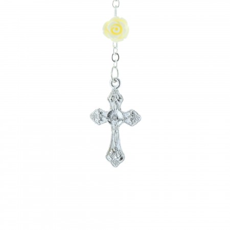Glass rosary iridescent beads and rose-shaped paters