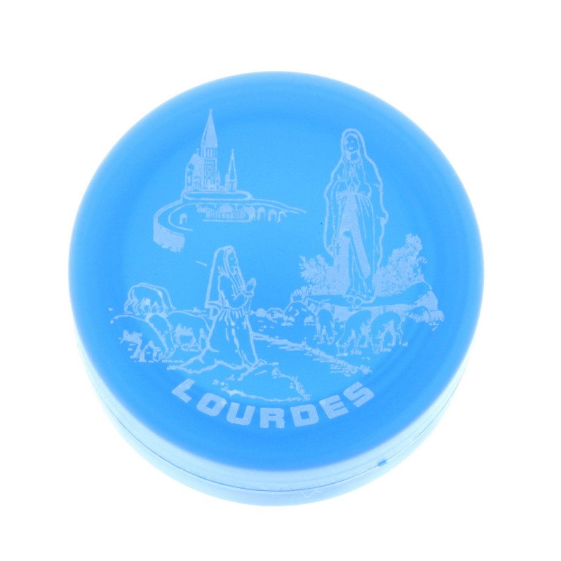 Bicchiere pieghevole plastico blu e Apparizione di Lourdes