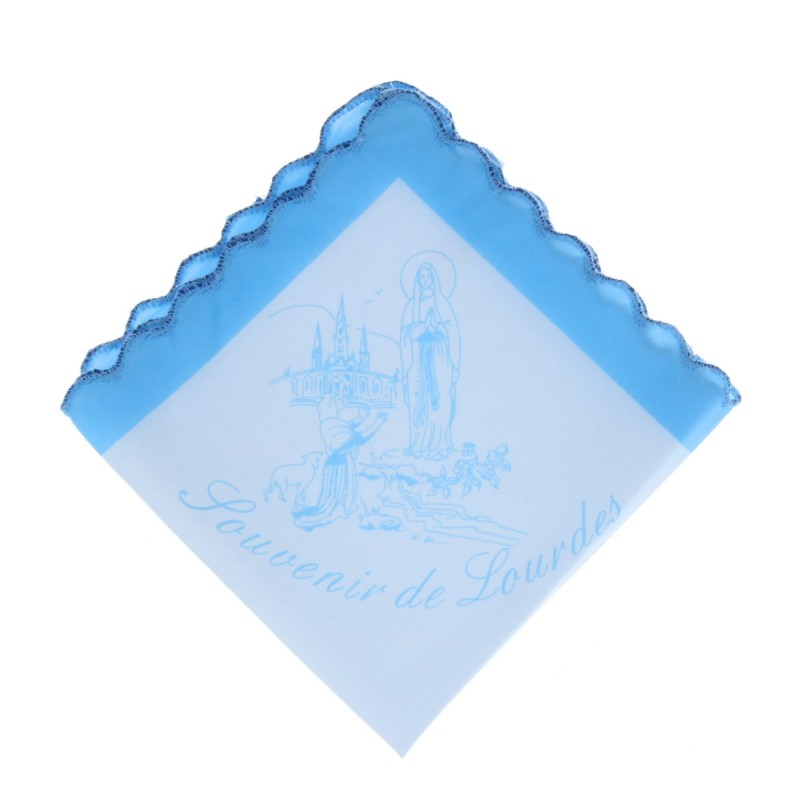 Lourdes Apparition and souvenir from Lourdes Fabric handkerchief