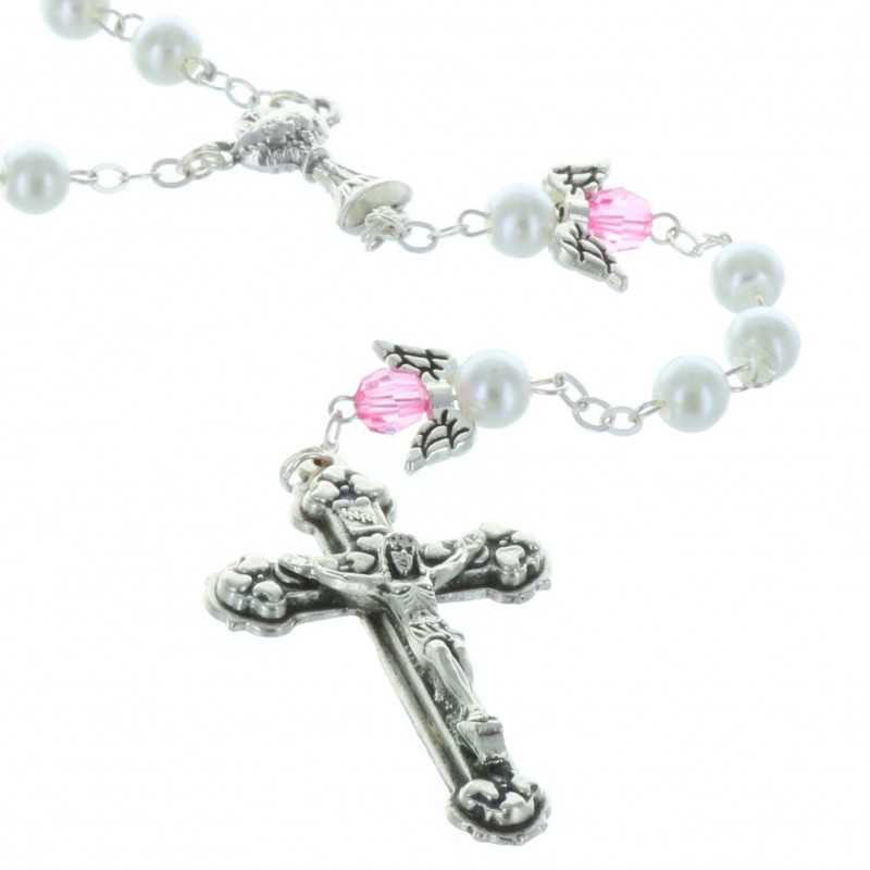Communion rosary with angel wings and a central chalice