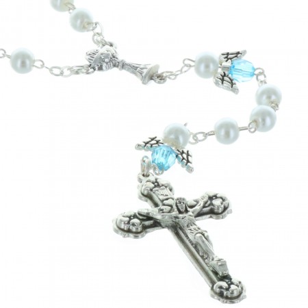 Communion rosary with angel wings and a central chalice