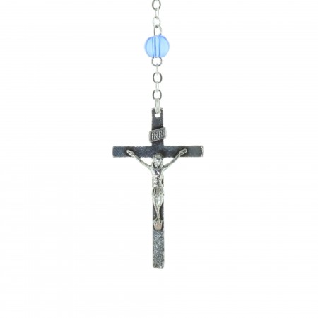 Glass rosary translucent beads and Lourdes Apparition centerpiece