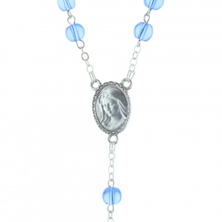Glass rosary translucent beads and Lourdes Apparition centerpiece