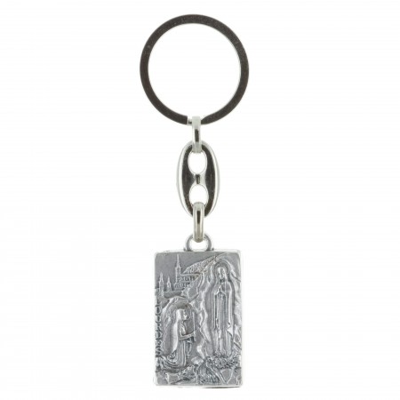 Lourdes Apparition rectangular key-ring and Saint Christopher