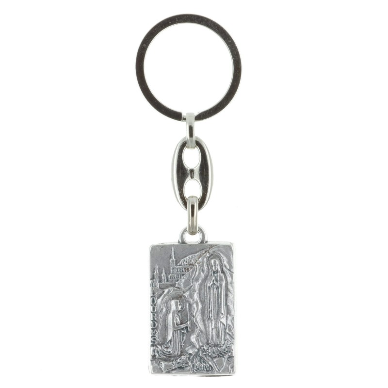 Lourdes Apparition rectangular key-ring and Saint Christopher