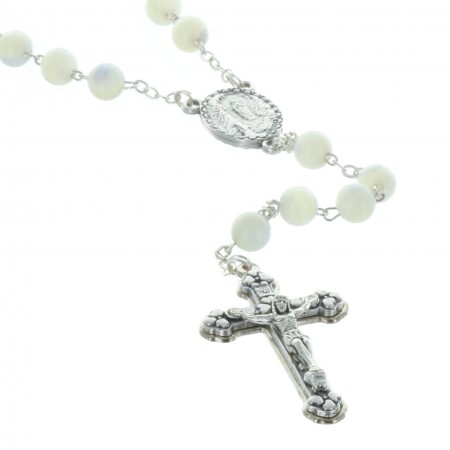 Chapelet nacre véritable grains rond et coeur Apparition de Lourdes
