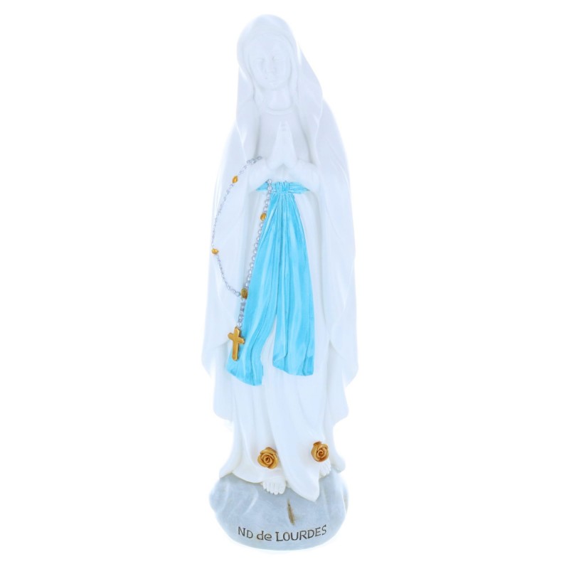 Our Lady of Lourdes colour resin statue on rock 30 cm