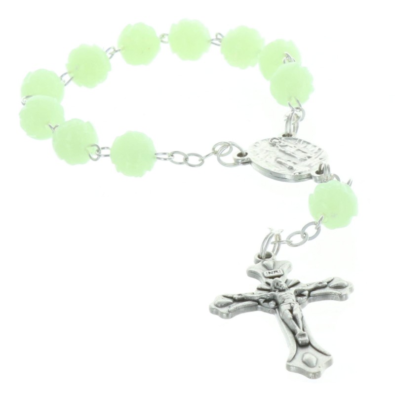 One-decade rosary glow-in-the-dark beads and Lourdes Apparition centerpiece