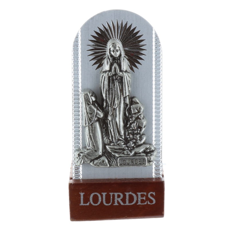 Chevalet religieux Apparition de Lourdes en métal argenté 3 x 7 cm