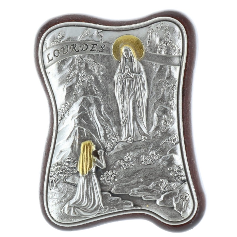 Chevalet religieux ondulé Apparition de Lourdes argentée 4,5 x 6,5 cm