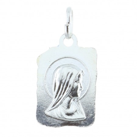 Médaille métal argenté en forme de parchemin et Apparition de Lourdes