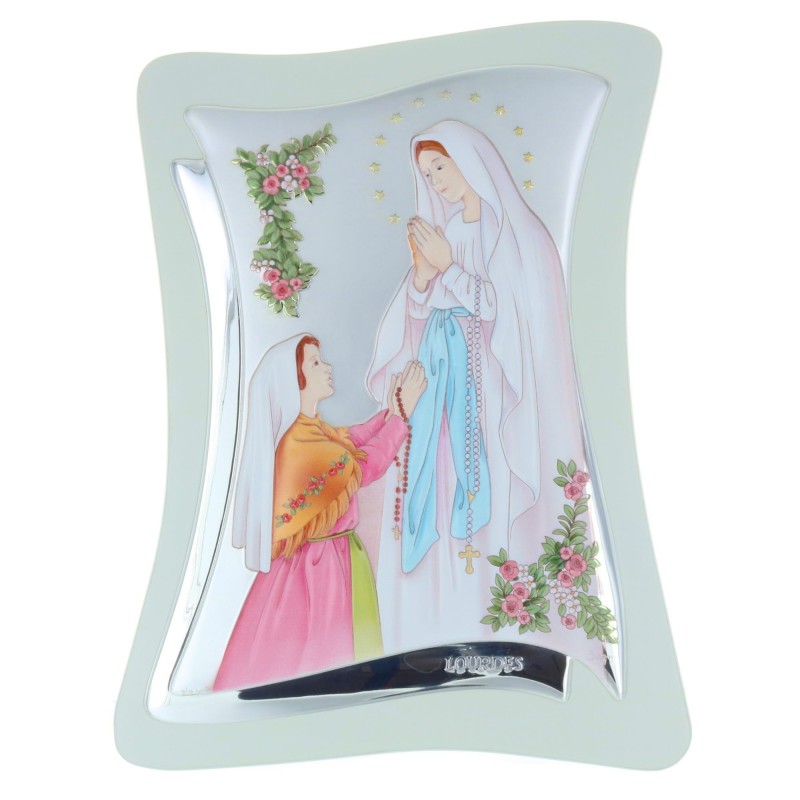 Lourdes Apparition silver coloured religious frame 21 x 32,5 cm