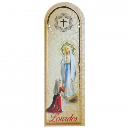Lourdes leather bookmark with Lourdes Apparition picture