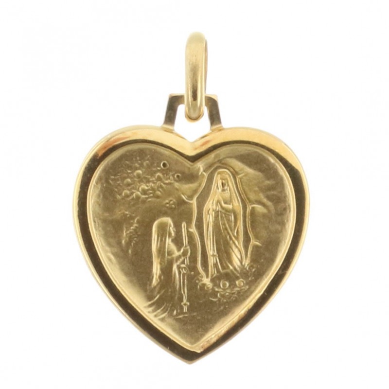 Médaille Plaqué Or 18 carats de l'Apparition de Lourdes en forme de coeur