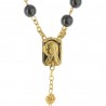 Hematite rosary with Lourdes Apparition centerpiece. Golden roses paters