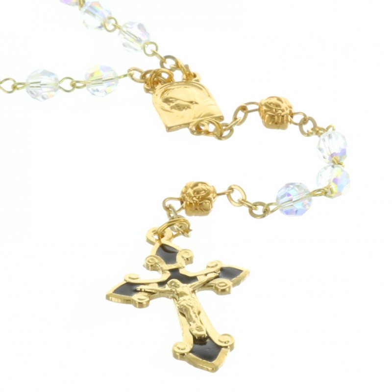 Swarovski crystal Lourdes rosary, Lourdes Apparition centerpiece and rose-shaped paters