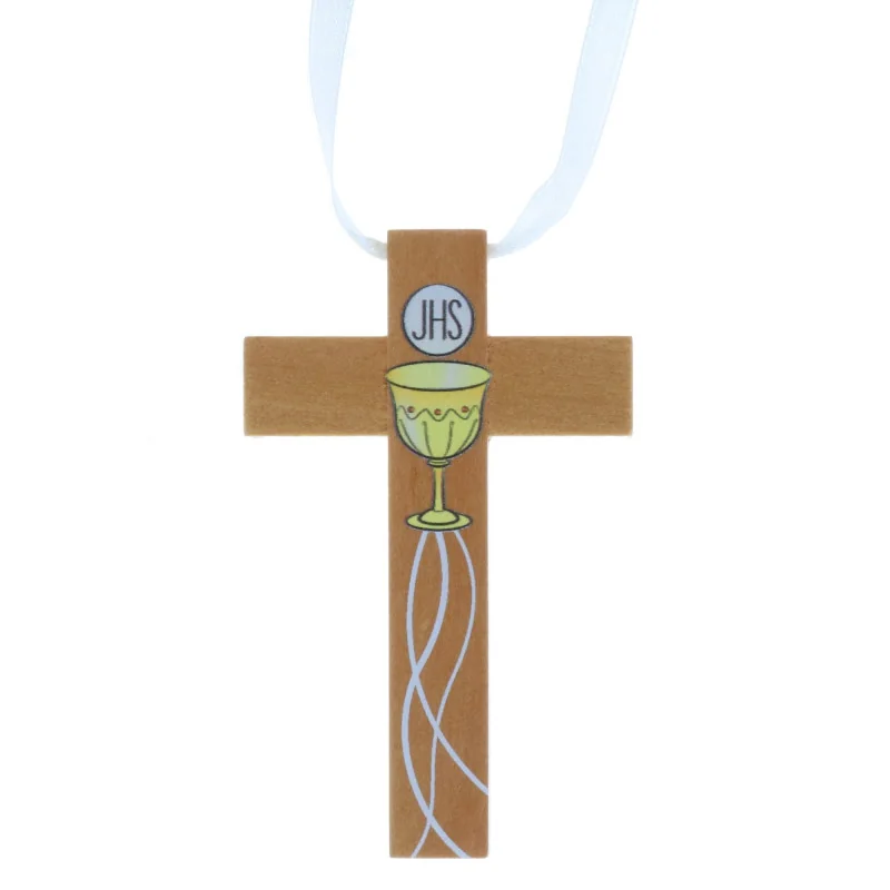 Croix d'aube de communion décorée d'un calice 9,5 cm Croix d'aube de communion décorée d'un calice 9,5 cm