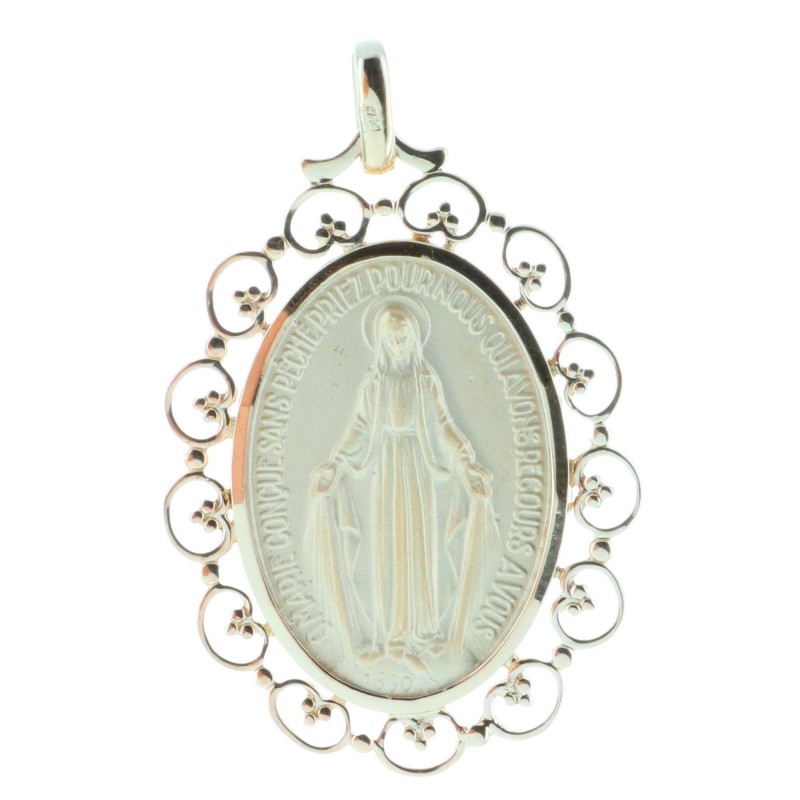 Médaille Vierge Miraculeuse Plaqué Or 18 carats et contour dentellés