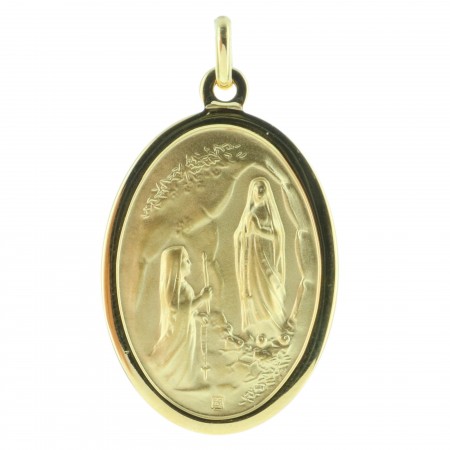 Gold-Plated medal Our Lady Portrait and Lourdes Apparition
