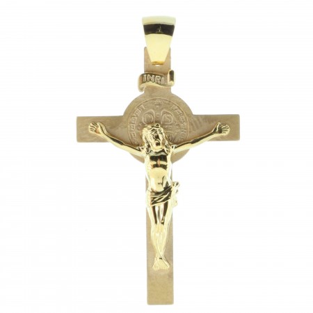 Pendentif croix de Saint Benoit en Plaqué Or 18 carats