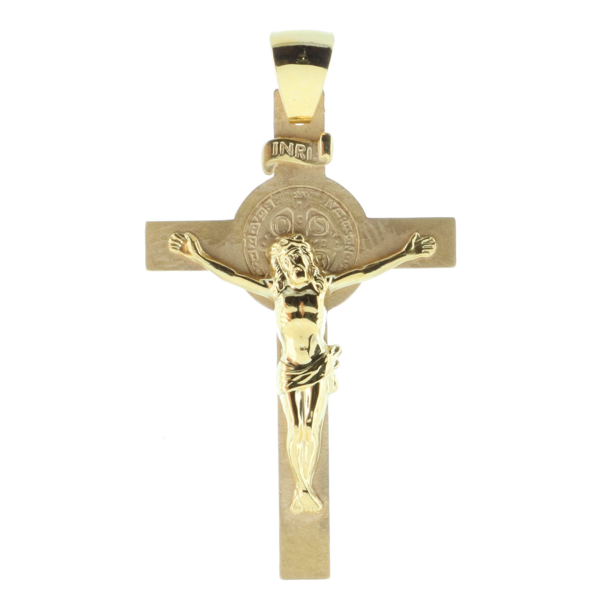 Croce icona San Benedetto cm 15x15 oro e argento con scatola 
