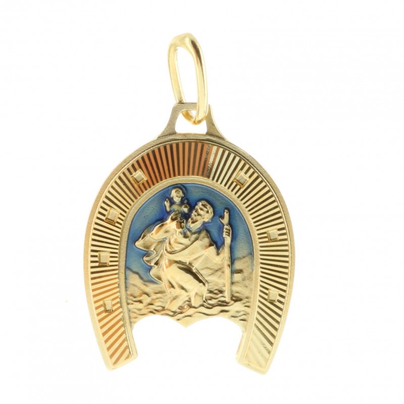Gold-Plated Saint Christopher medal in a horse shoe
