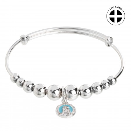 Silver rosary bracelet Léo&Geo with a medallion of Our Lady