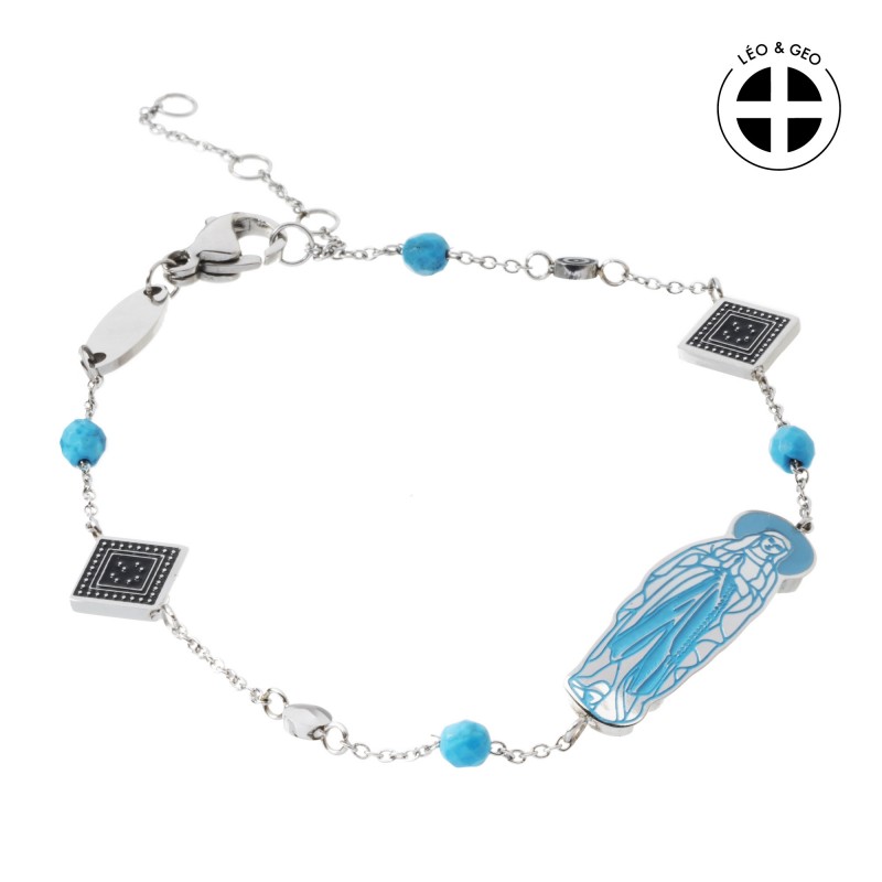 Léo&Geo steel bracelet with Our Lady and a chain