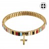 Bracelet Léo&Geo en acier doré extensible, facettes multicolor et pendentif croix