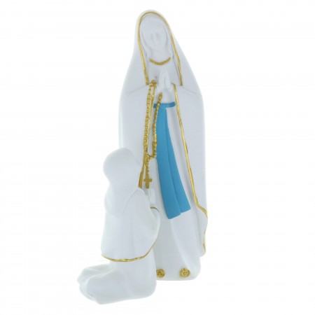 Statue Apparition de Lourdes en résine blanche avec ceinture bleue 16 cm