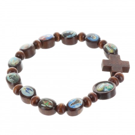Religious Bracelet Saints pictures on varnished wood beads,
