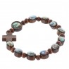 Bracelet religieux images de Saints sur perle en bois vernies, monté sur élastique