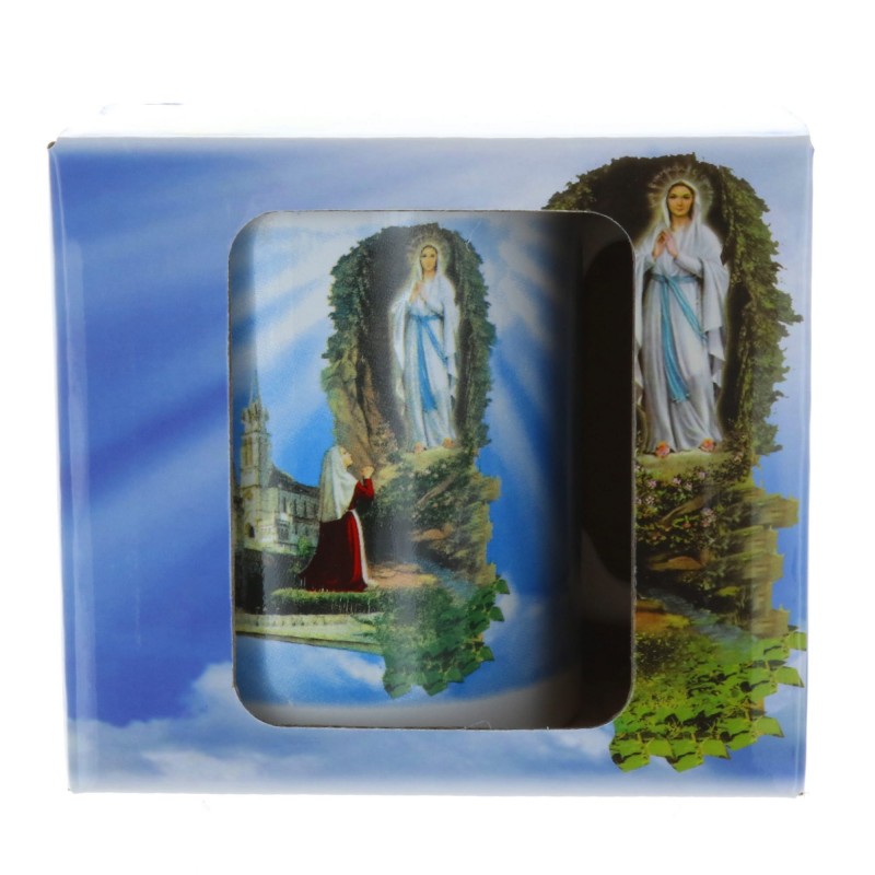 Lourdes Apparition mug in a decorated box