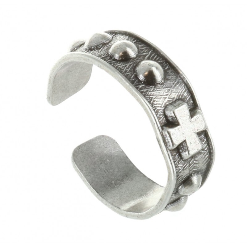 Silver-plated metal adjustable rosary ring