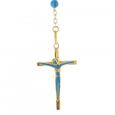 Chapelet de Lourdes stellor turquoise et croix Plaqué Or