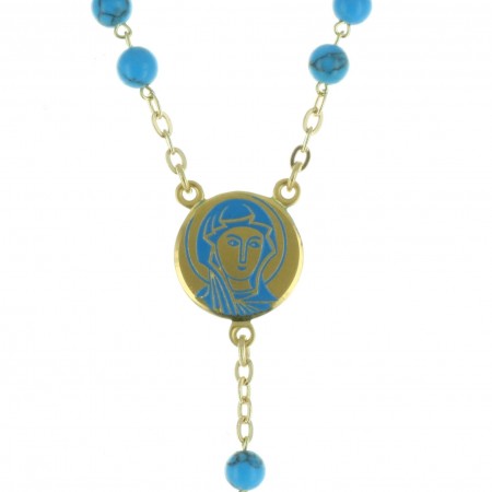 Lourdes rosary, turquoise and gold-plated cross