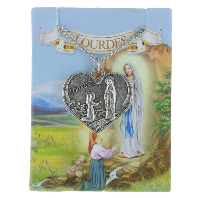 Collier fantaisie de Lourdes, pendentif coeur avec de l'eau de Lourdes