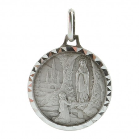 Médaille ronde en Argent avec l'Apparition de Lourdes