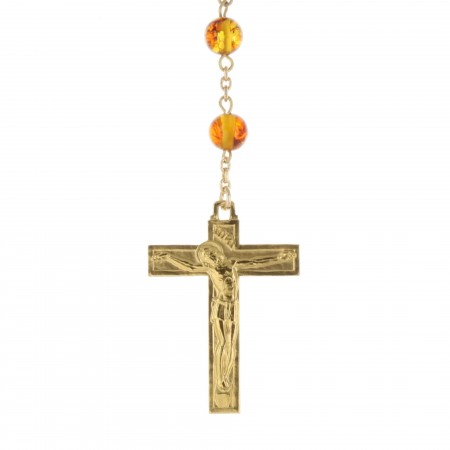 Chapelet de Lourdes en Plaqué Or et grains en Ambre
