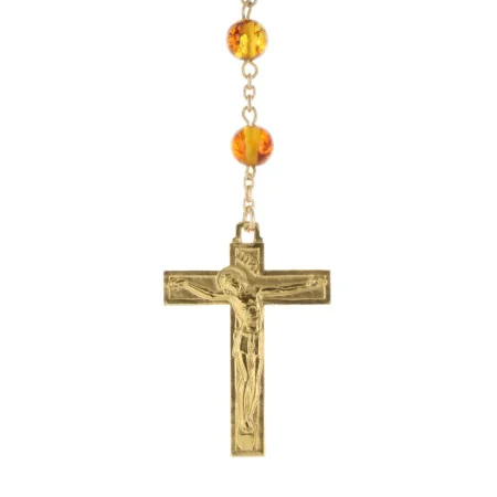 Chapelet de Lourdes en Plaqué Or et grains en Ambre