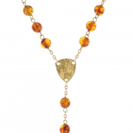 Chapelet de Lourdes en Plaqué Or et grains en Ambre