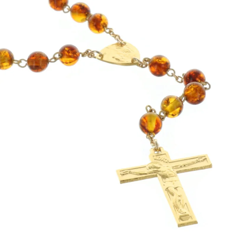 Chapelet de Lourdes en Plaqué Or et grains en Ambre Chapelet de Lourdes en Plaqué Or et grains en Ambre