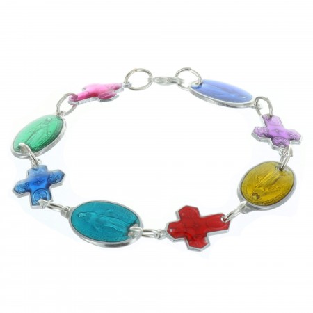 Our lady of Grace medals Bracelet withe crosses in enamelled colours