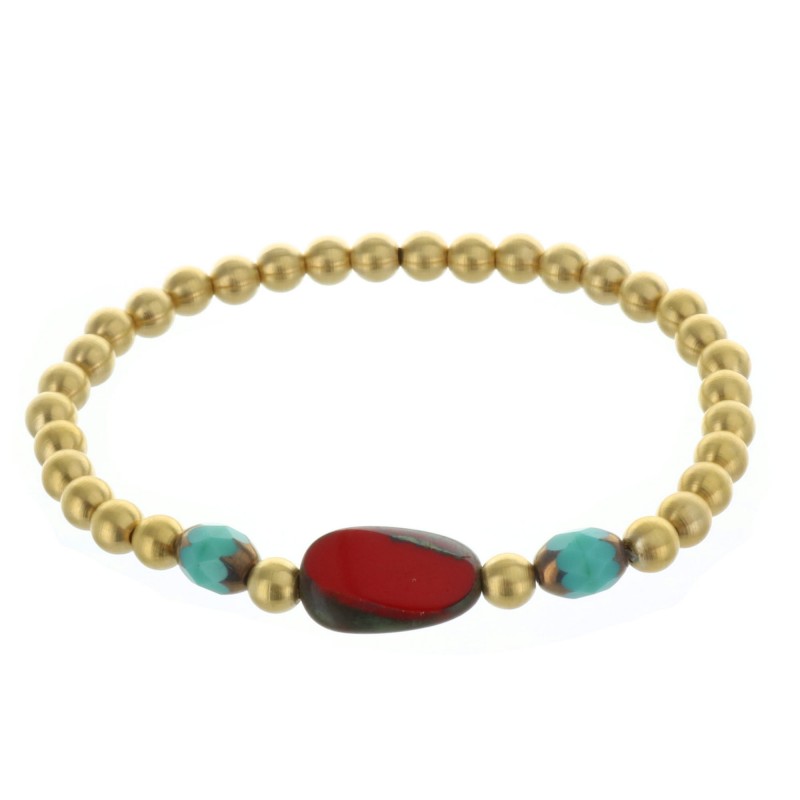 Bracelet fantaisie, perles dorées et pierres véritables